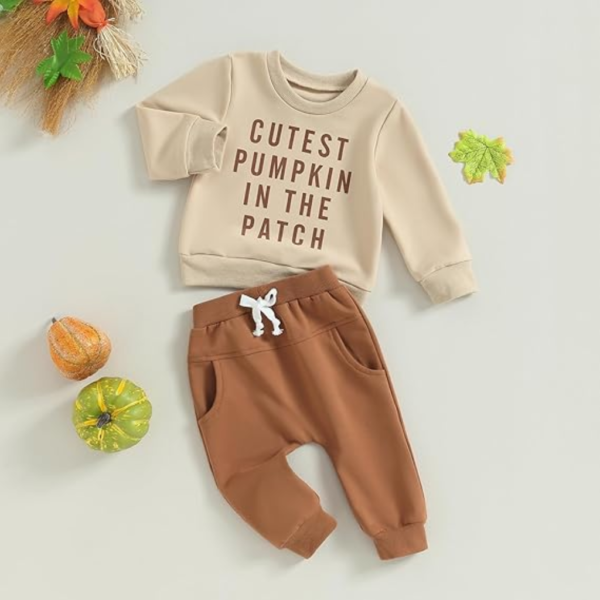 Toddler Baby Halloween Outfit – Pumpkin Patch Sweatshirt and Pants Set for Boys and Girls, Fall Baby Clothes