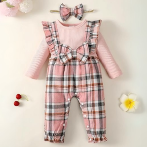 Newborn Infant Baby Girl Fall Winter Outfit - Plaid Long Sleeve Jumpsuit Romper Bodysuit - One Piece Baby Overalls Clothing